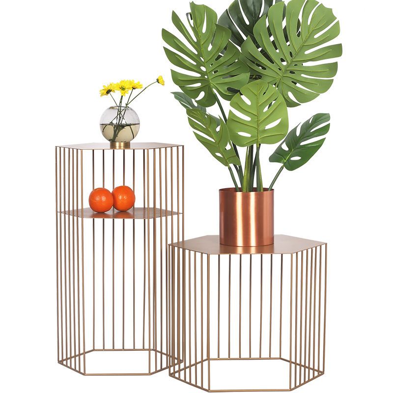 Black/white/gold Geometric Top Side Table Ironcraft Frame End Table Clearhalo 'Coffee & Accent Tables' 'End & Side Tables' 'end_side_tables' 'furn' 'furn_end_side_tables' 'Furniture' 'Living Room Furniture' 1200x1200_ab84d7bd-aa3a-41de-83b0-52953f41ceda