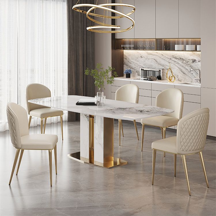 Zeitgenössisches Esssatz 1/4/5/7 PCS Stein Esstisch mit Polsterstühlen