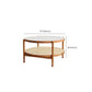 Modern Glass Top Solid Wood 4 Legs Round Double Tier Living Room Side Table