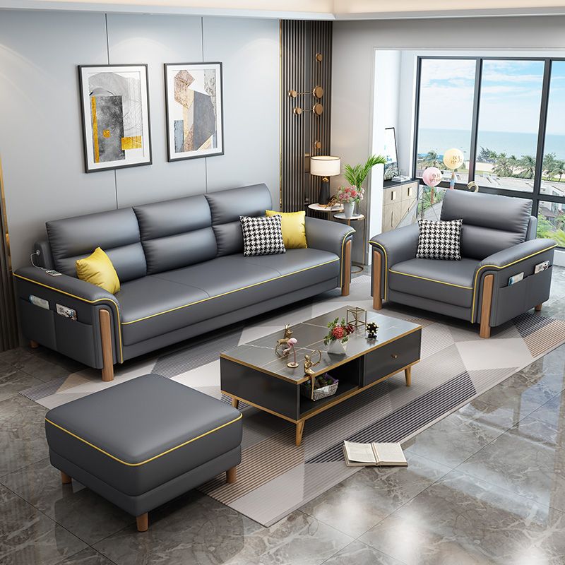 Modern Faux Leather Flared Arm Sofa with Tight Back for Living Room, Apartment Clearhalo 'furn' 'furn_sofas' 'Furniture' 'furniture_sofas' 'kitchen' 'kitchen_sofas' 'Living Room Furniture' 'Sofa' 'sofas' 1200x1200_ab8906d5-221c-45ac-9494-a97c28bfc041