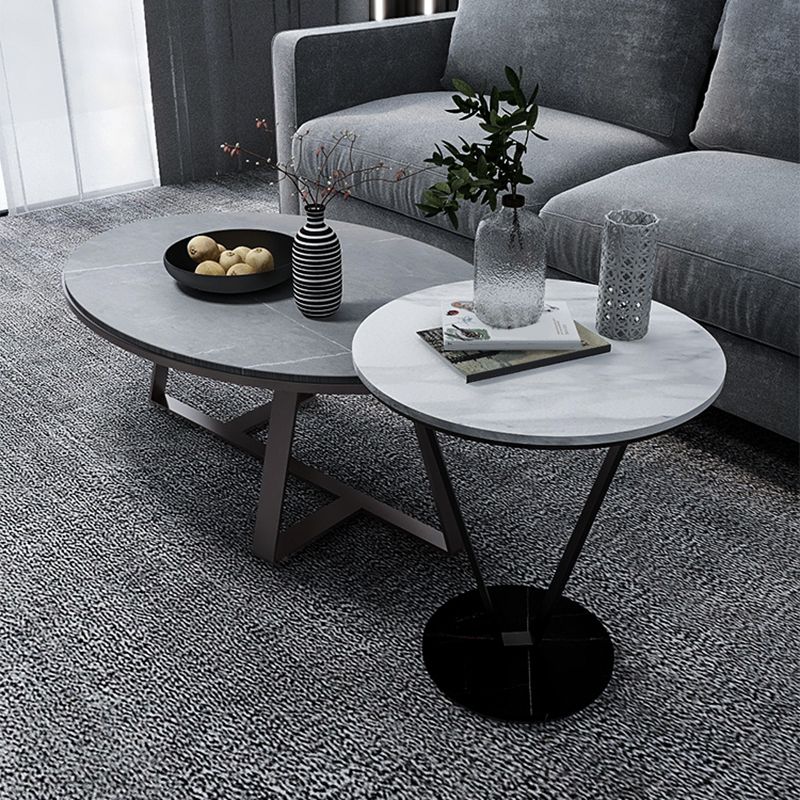 Round Side End Table with Slate Top, Contemporary Frame End Table