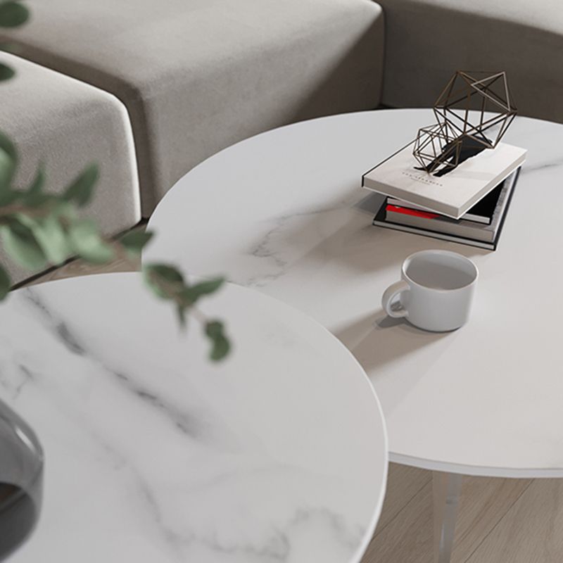 Table de cocktail en ardoise et acrylique Table basse ronde blanche moderne
