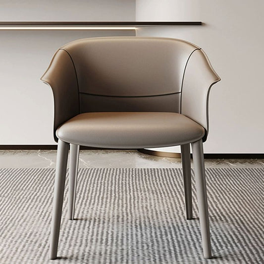Faux Leather Contemporary Side Chair Matte Finish Solid Back Dining Arm Chair