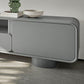 Grijze houten mediaconsole Moderne tv-console met open opbergruimte