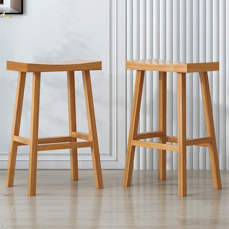 Solid Wood Backless Counter Stool Modern Armless Bar Stool with Wooden Footrest