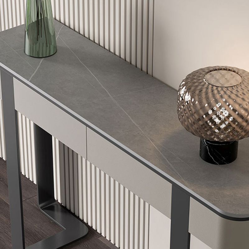 Glam Stone Console Accent Table with Stainless Steel Bracket for Hall