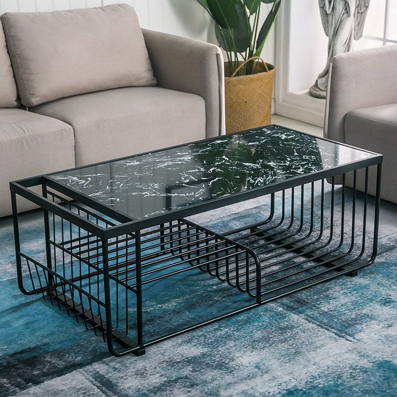 Mesa de centro rectangular Glam con 3 estantes y mesa de cóctel con tapa de mármol