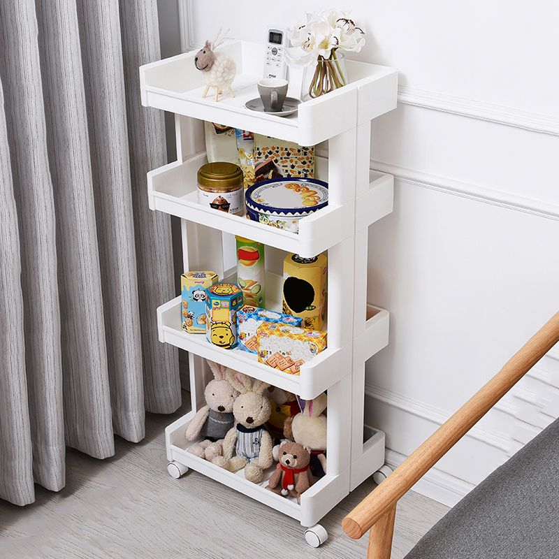 Plastic Geometric Bookcase Contemporary Style Open Back Shelf with Wheels