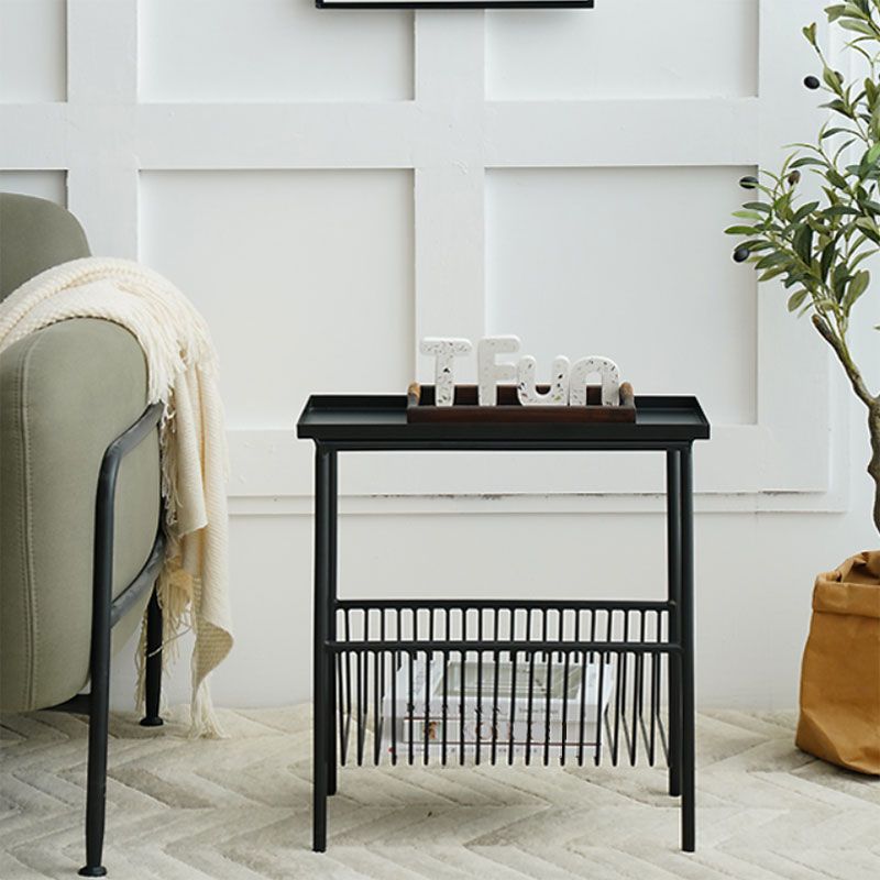 Rectangle Glass/ Metal Top Side Table 27.5" Tall 4 Legs End Table with Shelf