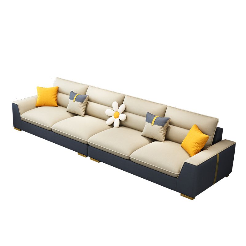 Contemporary Faux Leather Square Arm Sofa with Bolster Pillows for Living Room Clearhalo 'furn' 'furn_sectionals' 'Furniture' 'furniture_sectionals' 'kitchen' 'kitchen_sectionals' 'Living Room Furniture' 'Sectionals' 1200x1200_aba58c97-86e9-4231-85d1-2bb542b934f2