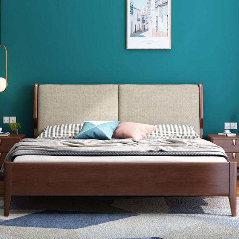 Wood and Upholstered Sleigh Bed Contemporary Rubberwood Standard Bed with Headboard