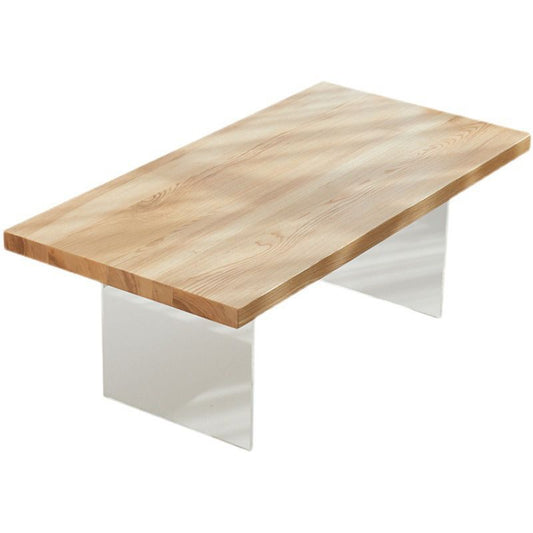 スカンジナビアの長方形のコーヒーテーブルは、固体木材と2つのアクリル脚を備えたコーヒーテーブル