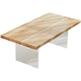 Tavolino da caffè rettangolo scandinavo con top in legno massiccio e 2 gambe acriliche