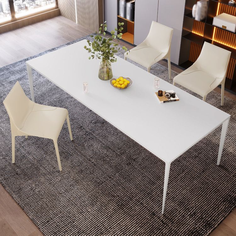 Modern Rectangle Dining Table Sintered Stone Dining Table with 4 White Legs for Home Kitchen Dinner Clearhalo ' dining_table' 'Dining Tables & Seating' 'Dining Tables' 'Furniture' 'furniture_dining_table' 'Kitchen & Dining Furniture' 'kitchen&dining_furn' 'kitchen' 'kitchen_dining_table' 1200x1200_abae983f-05f7-4adc-9028-13a96b29311f