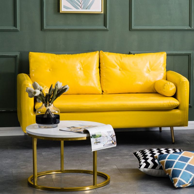 Sofá glamorosa con 2 almohadas Sala de estar de cuero de brazo cuadrado