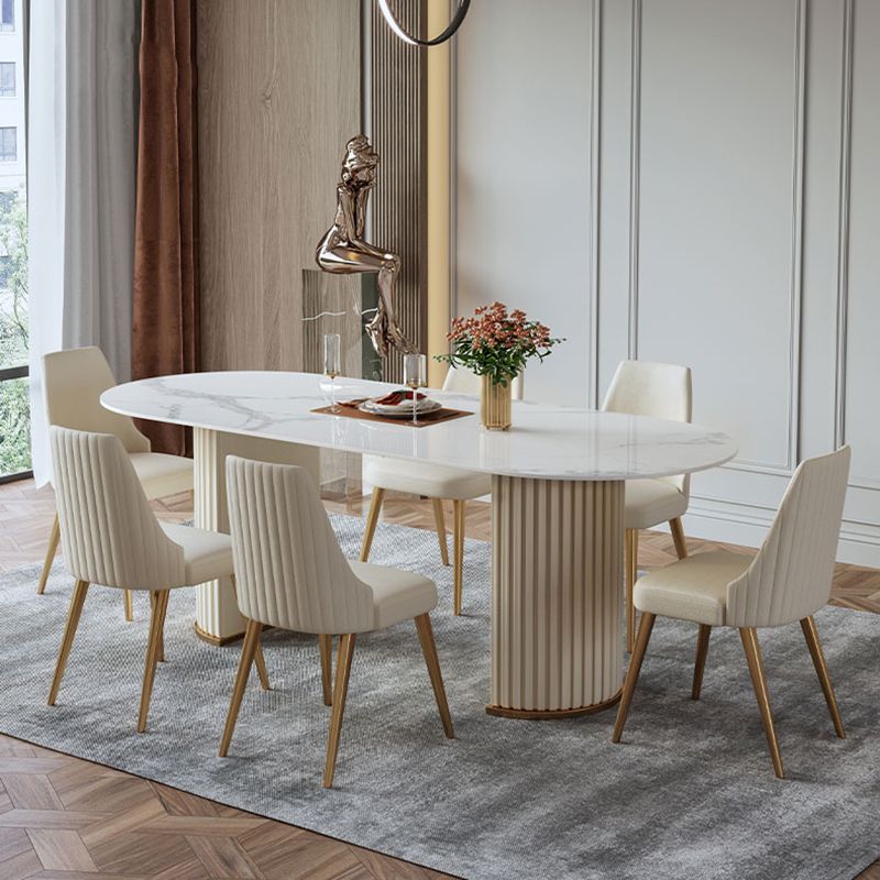 Contemporary Dining Round Table Sintered Stone Table with Metal Legs for Home Clearhalo 'Dining Tables & Seating' 'Dining Tables' 'dining_table' 'furn' 'furn_dining_table' 'Furniture' 'Kitchen & Dining Furniture' 1200x1200_abb06adf-4a4a-4e9c-92a7-8836cc98f043