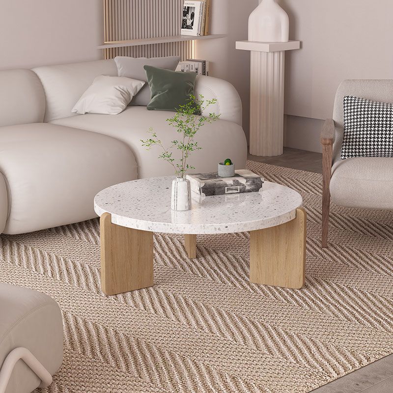 14-inch moderne salontafel met 3 poten, ronde witte koffiecocktailtafel