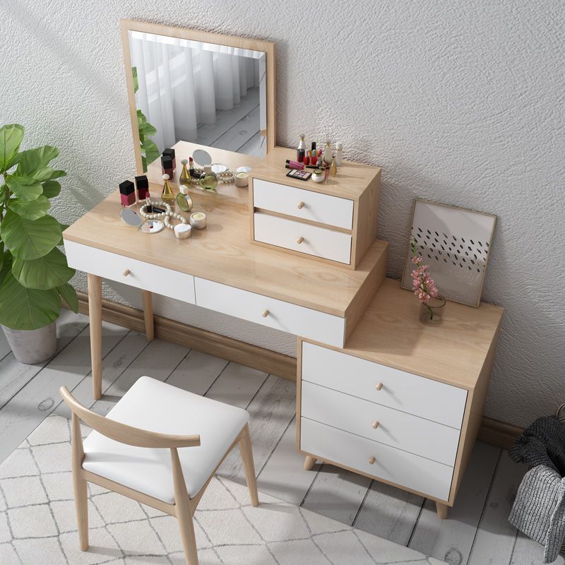 Wood Drawers Included Vanity Makeup Dressing Table Set with Stool and Mirror - 39.4" W Clearhalo 'Bedroom Furniture' 'furn' 'furn_makeup_vanities' 'Furniture' 'Makeup Vanities' 'makeup_vanities' 1200x1200_abb68168-6a65-49c0-b6f1-61a7078fb96c
