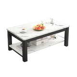 Contemporary Glass 4 Legs Coffee Table 1-Shelf Simple Cocktail Table