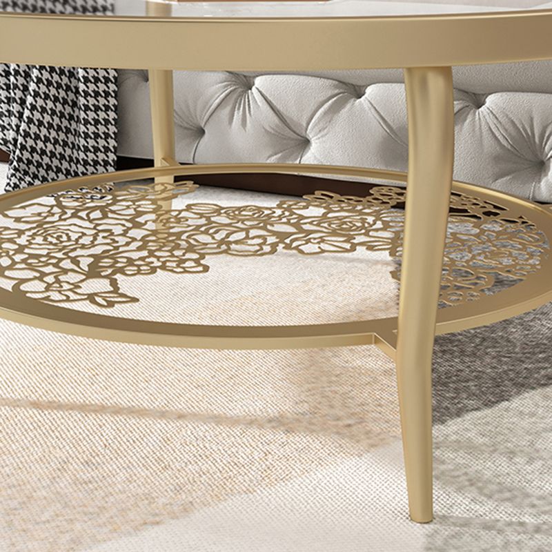 23.6"/17.7"H Modern 4 Legs Steel Base Glass Round Coffee Table with Shelf Clearhalo 'Coffee & Accent Tables' 'Coffee Tables' 'coffee_tables' 'furn' 'furn_coffee_tables' 'Furniture' 'furniture_coffee_tables' 'Living Room Furniture' 1200x1200_abba34de-d260-471e-b7c1-1f9a758e92d9