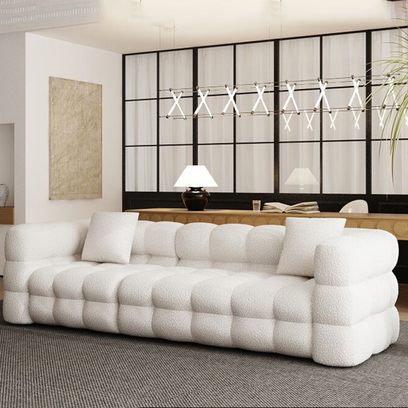 Tuxedo Arm Sofa Sewn Pillow Back Modern Seating in White for Apartment