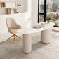 Modern Stone Office Desk Irregular Shape Task Desk with 3-Drawers in White