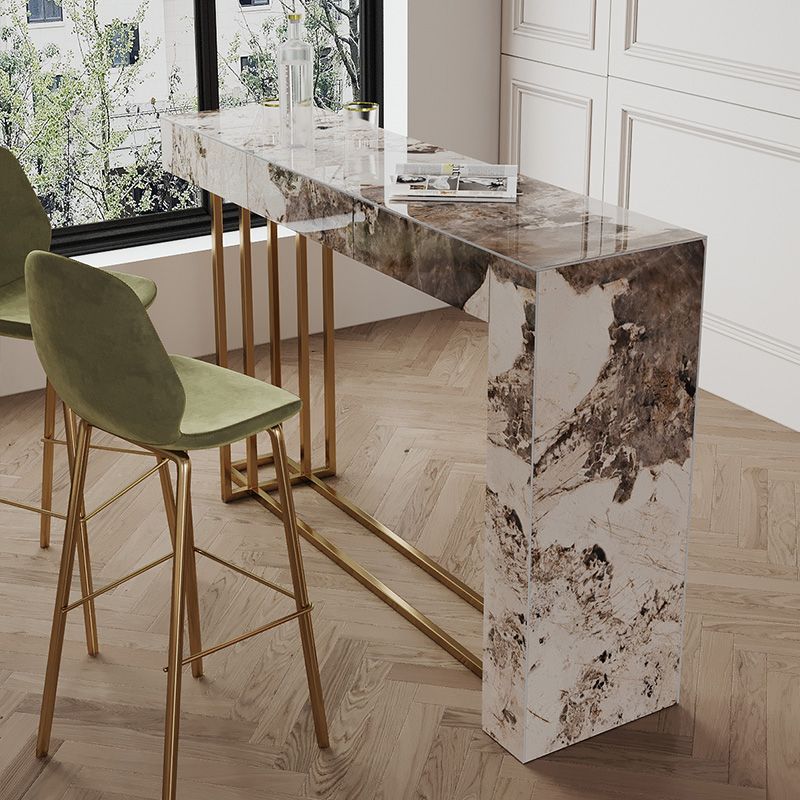1/3 Pieces Glam Rectangle Sintered Stone Counter Table with High Stools