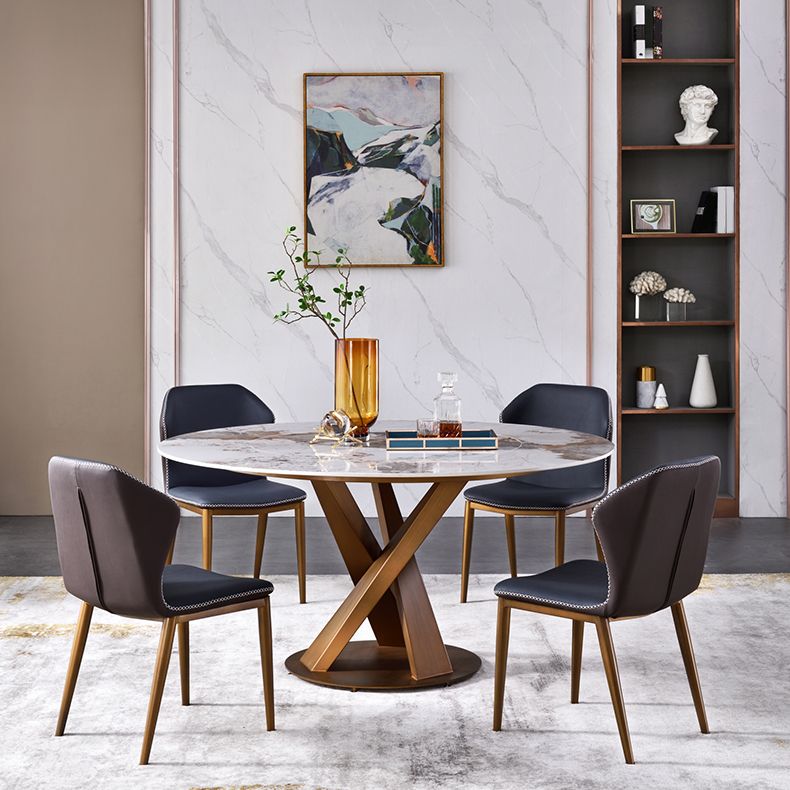 Glam Sintered Stone Dining Table Round Dinner Room Table with Pedestal Base Clearhalo 'Dining Tables & Seating' 'Dining Tables' 'dining_table' 'furn' 'furn_dining_table' 'Furniture' 'furniture_dining_table' 'Kitchen & Dining Furniture' 'kitchen' 'kitchen_dining_table' 1200x1200_abc0fafb-0be8-46e9-91ce-3478ce1bd311