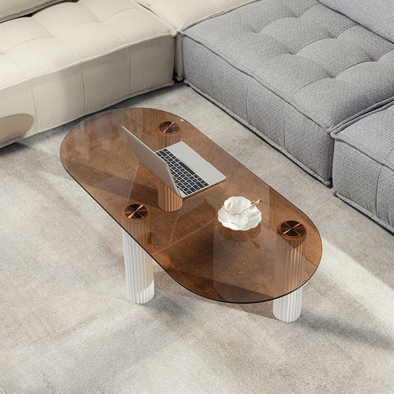 Contemporary Oval Glass Top Coffee Table with 3 Wooden Legs Cocktail Table Clearhalo 'Coffee & Accent Tables' 'Coffee Tables' 'coffee_tables' 'furn' 'furn_coffee_tables' 'Furniture' 'Living Room Furniture' 1200x1200_abc19c01-26df-4c4d-9994-2328a0385543