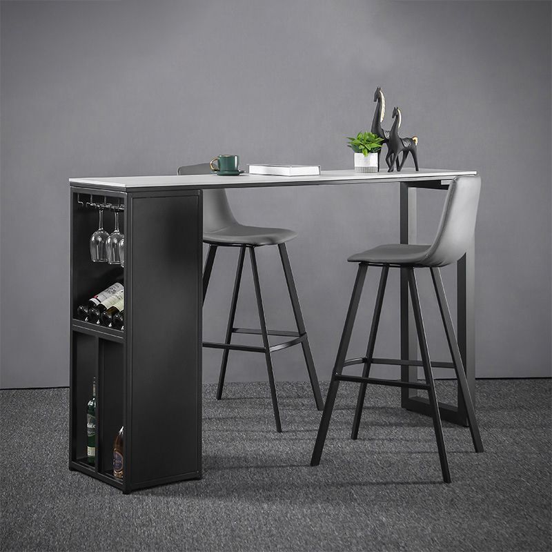 Industrial Style Bar Table Stone Top 42-inch Height Pub Table with Wine Glass Shelf Clearhalo 'Bar Furniture' 'Bar Tables' 'bar_tables' 'Furniture' 'furniture_bar_tables' 'Kitchen & Dining Furniture' 1200x1200_abc25ab5-2586-40a2-b9c1-eb5f92057cf7
