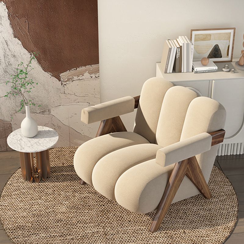 Scandinavian Wood Frame Lounge Chair Sewn Pillow Back Arm Chair Clearhalo 'Accent Chairs' 'accent_chairs' 'Chairs & Seating' 'furn' 'furn_accent_chairs' 'Furniture' 'Living Room Furniture' 1200x1200_abc5a27a-d22b-44df-8d20-b5a1db5f2ac6