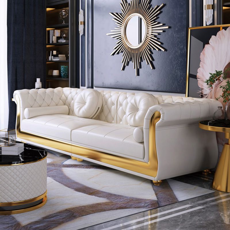 Mid Century Modern White Sofa Echt lederen woonkamer zitplaatsen