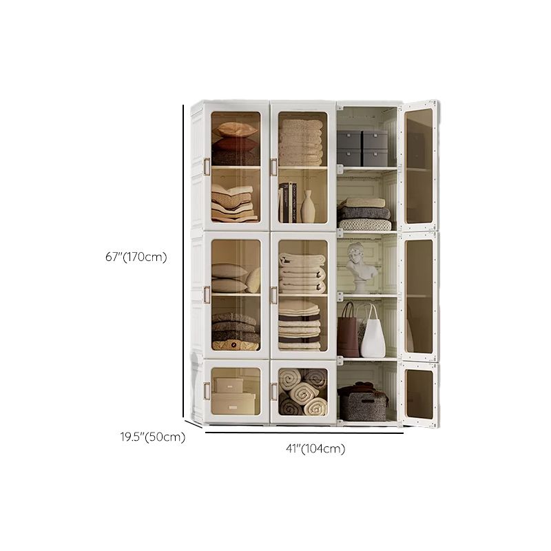 White Foldable Plastic Wardrobe Freestanding Wardrobe with Shelves