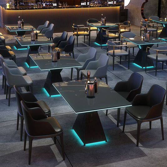 Faux Leather Arm Chairs Upholstered Dining Chairs with Metal Base