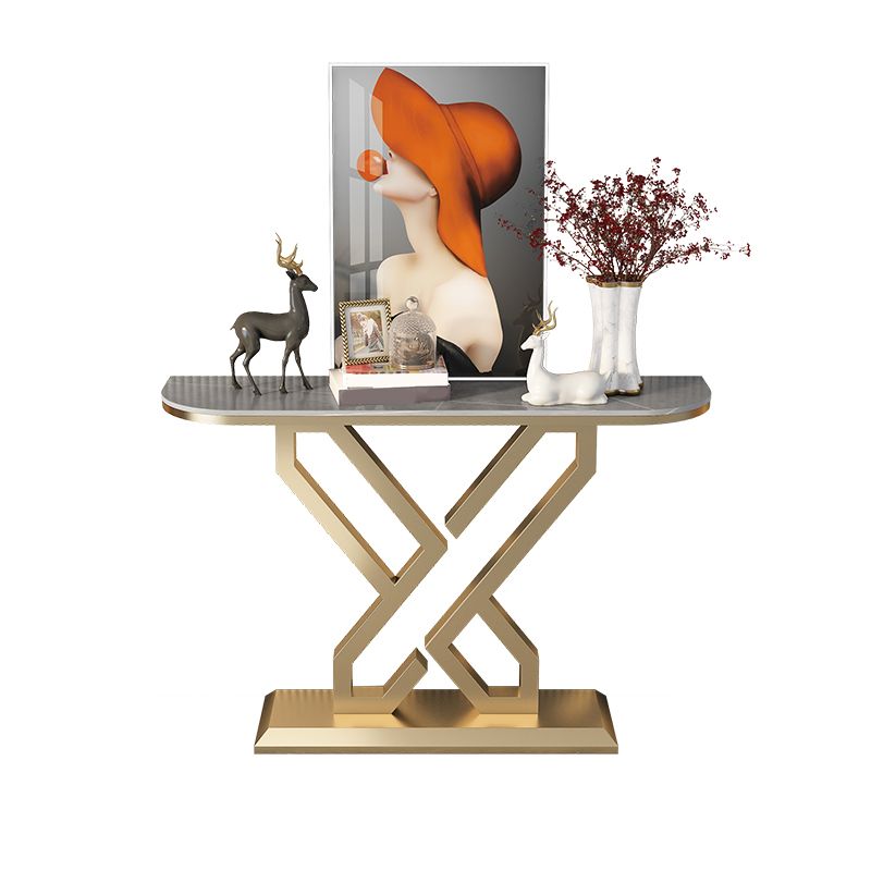 Stone Top Accent Table with Pedestal Base Console Table 31.5"