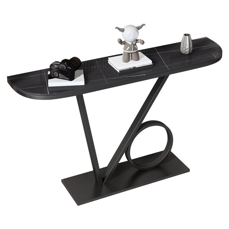 Tavolino con console top con mezza luna pietra con tavola di accento di base del piedistallo di ferro