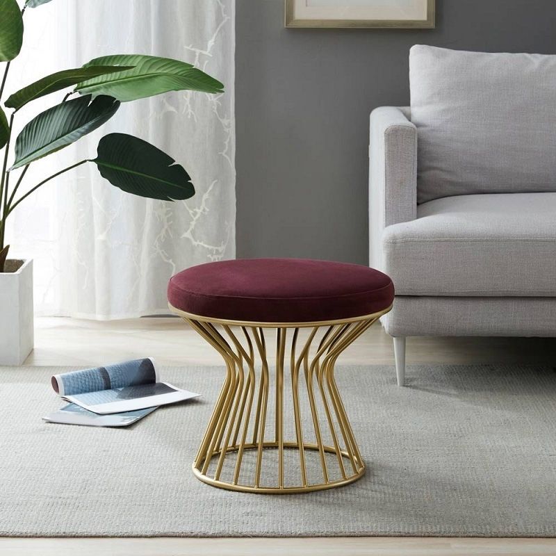 Gorgeous Ottoman Velvet Upholstered Solid Color Metal Frame Round Ottoman Clearhalo 'furn' 'furn_ottomans_poufs' 'Furniture' 'Living Room Furniture' 'Ottomans & Poufs' 'ottomans_poufs' 1200x1200_abd01efc-5567-4d57-b556-30b5314b370f