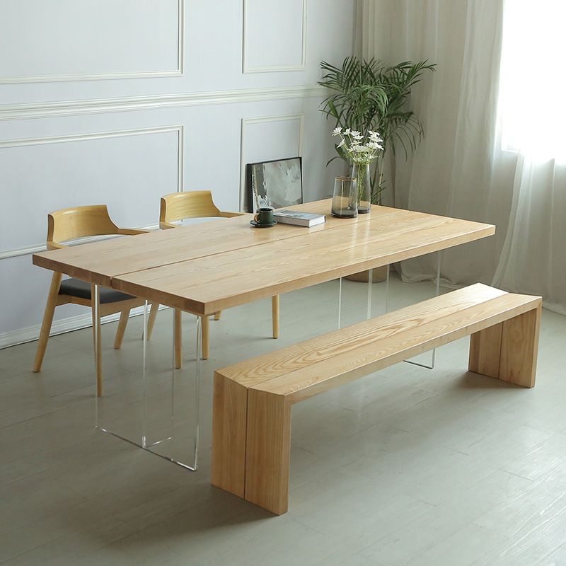 Natural Dining Table Rectangle Contemporary Style Solid Wood Dinner Table Clearhalo 'Dining Tables & Seating' 'Dining Tables' 'dining_table' 'furn' 'furn_dining_table' 'Furniture' 'Kitchen & Dining Furniture' 1200x1200_abd0a52d-12ad-43b0-ad96-2f62f35f4ee8