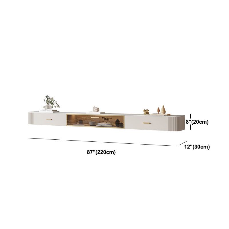 Hedendaagse witte drijvende tv-standaard 7,87-inch hoog met stenen tv-console met 2 laden