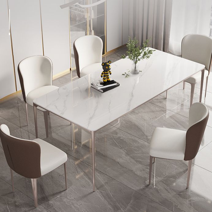 Sintered Stone Top Luxury White Table for Restaurant Rectangle Dining Table with 4 Legs Clearhalo 'Dining Tables & Seating' 'Dining Tables' 'dining_table' 'Furniture' 'furniture_dining_table' 'Kitchen & Dining Furniture' 1200x1200_abd793a2-e8a2-4a24-af1a-7705f2d6ce02