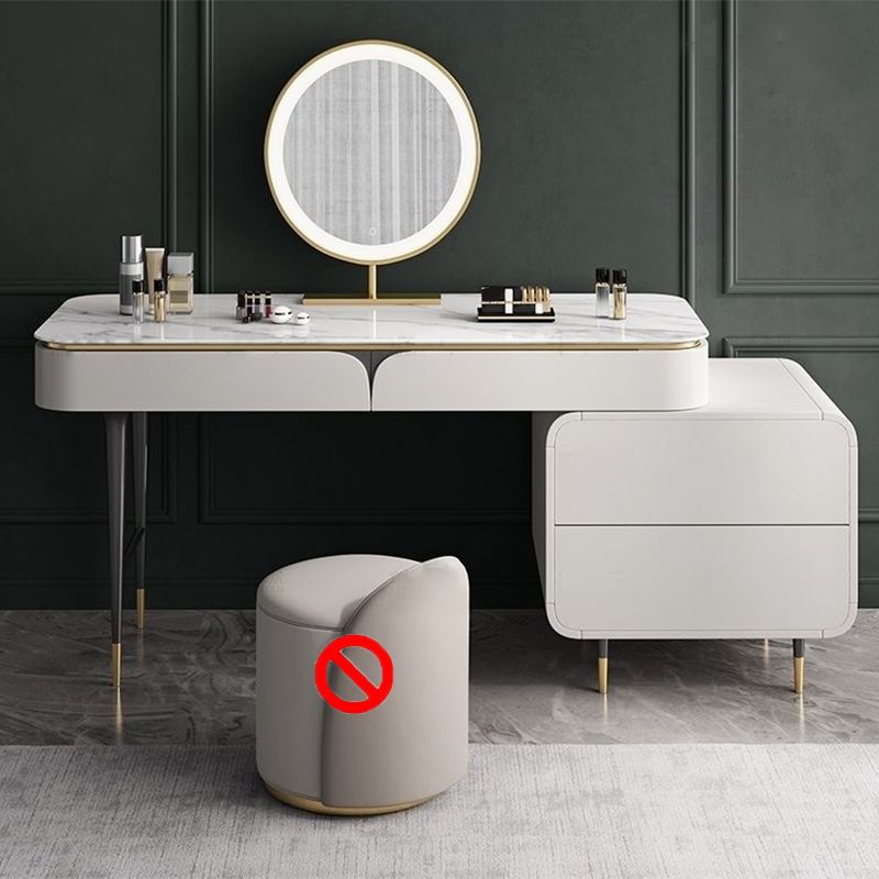 白い長方形のスレートトップドレッシングテーブル2/4引き出しドレッサー付き金属ベース