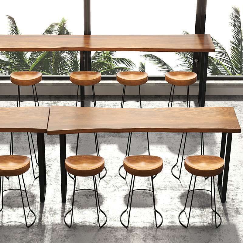 Brown Modern Style Bar Table in Solid Wood and Iron Coffee Shop Bar Table Clearhalo 'Bar Furniture' 'Bar Tables' 'bar_tables' 'furn' 'furn_bar_tables' 'Furniture' 'furniture_bar_tables' 'Kitchen & Dining Furniture' 1200x1200_abeb8966-5f58-438c-9733-9bb1a780fad2