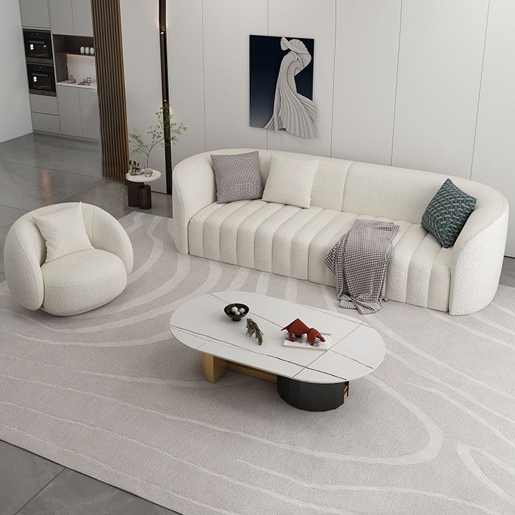Sofá curva de lana blanca sofá de brazo inclinado moderno para sala de estar