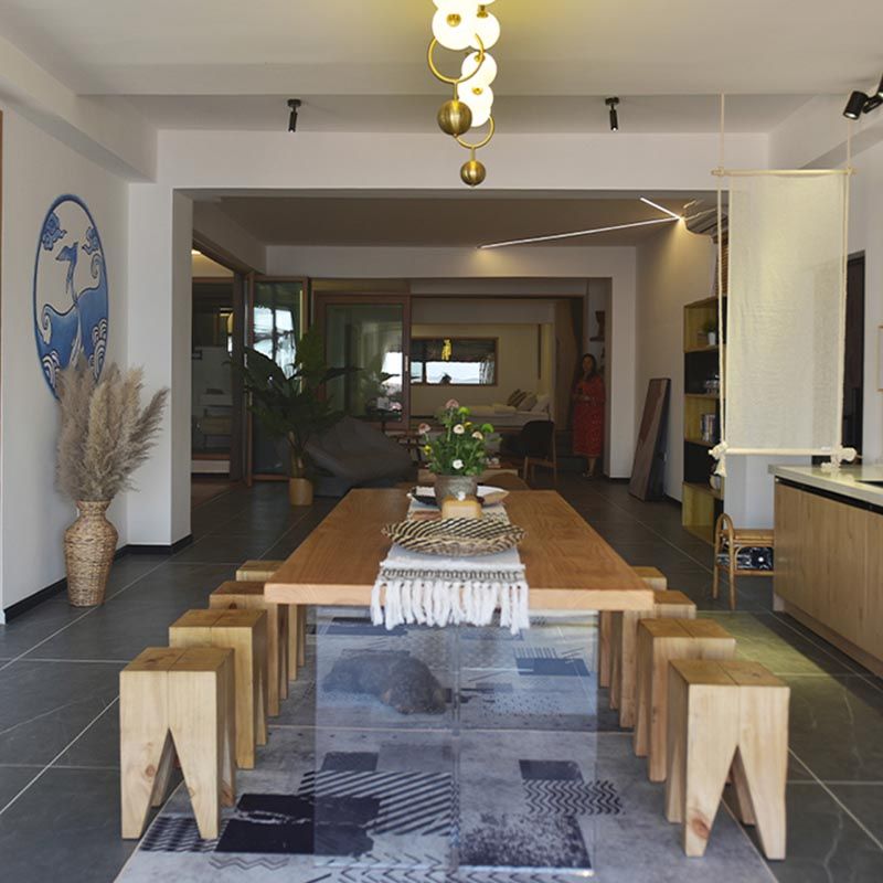 Double Acrylic Base Dining Table Modern Solid Wood Rectangle Dining Table Clearhalo 'Dining Tables & Seating' 'Dining Tables' 'dining_table' 'furn' 'furn_dining_table' 'Furniture' 'furniture_dining_table' 'Kitchen & Dining Furniture' 1200x1200_abef6e1e-e07d-492e-959e-179349cb7b05