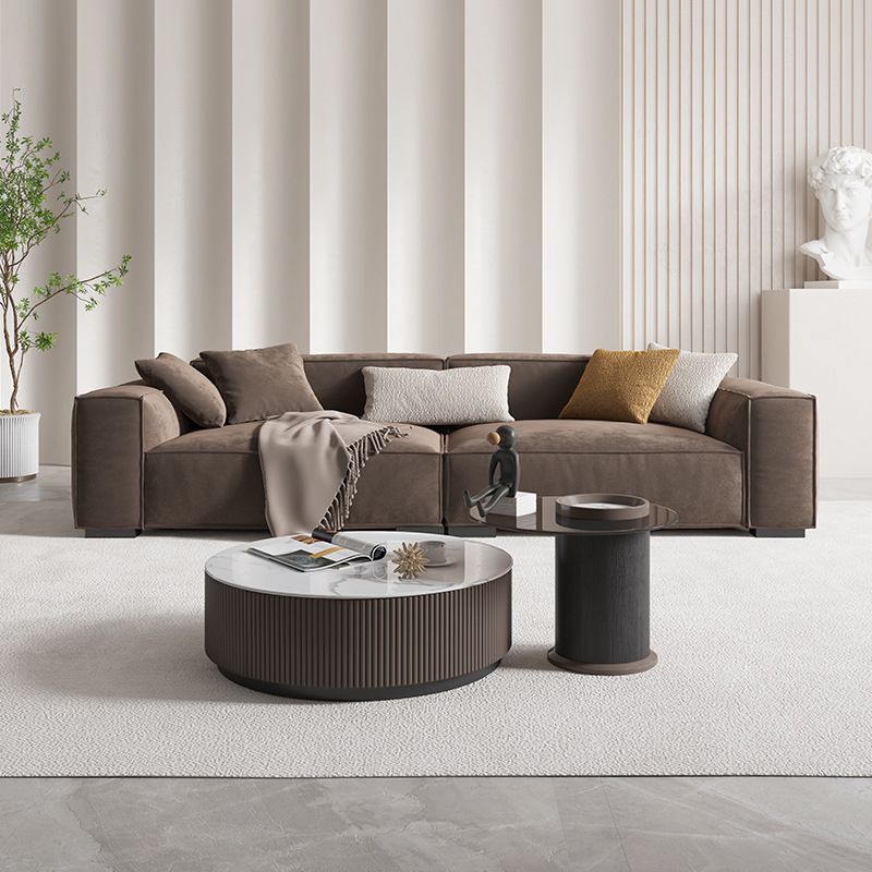 Brown Scandinavian Sectional/Sofa with Square Arm for Apartment