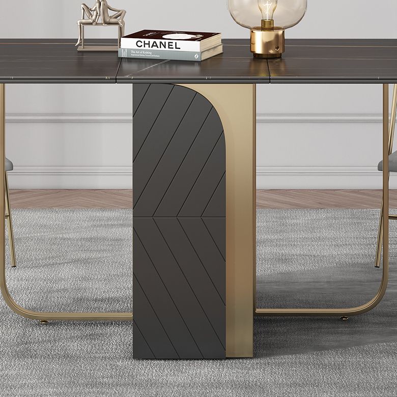 Modern Style Rectangle Dining Table 62.6" Sintered Stone Drop-Leaf Table with Metal Base Clearhalo ' dining_table' 'Dining Tables & Seating' 'Dining Tables' 'furn' 'furn_dining_table' 'Furniture' 'furniture_dining_table' 'Kitchen & Dining Furniture' 'kitchen&dining_furn' 'kitchen' 'kitchen_dining_table' 1200x1200_abf2870c-b8d8-4305-a542-03e17e8c49fd