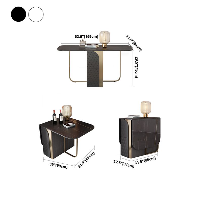 Modern Style Rectangle Dining Table 62.6" Sintered Stone Drop-Leaf Table with Metal Base Clearhalo ' dining_table' 'Dining Tables & Seating' 'Dining Tables' 'furn' 'furn_dining_table' 'Furniture' 'furniture_dining_table' 'Kitchen & Dining Furniture' 'kitchen&dining_furn' 'kitchen' 'kitchen_dining_table' 1200x1200_abfa3303-11d9-4f2a-9b66-f8c98ce9194e