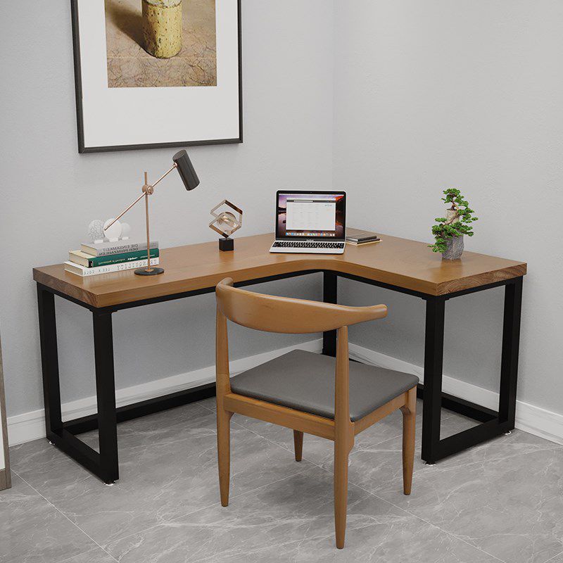 L-Shape Office Table Industrial Writing Desk with H-Shape Base Clearhalo 'furn' 'furn_office_desk' 'Furniture' 'Office Desks' 'Office Furniture' 'office_desk' 1200x1200_abfc32ae-cd0d-4433-ba9f-496cfb2cdcc3