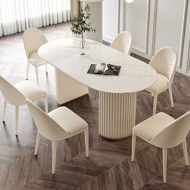 Oval Double Pedestal Modern Dining Table White Fixed Table with Sintered Stone Clearhalo ' dining_table' 'Dining Tables & Seating' 'Dining Tables' 'Furniture' 'furniture_dining_table' 'Kitchen & Dining Furniture' 'kitchen&dining_furn' 'kitchen' 'kitchen_dining_table' 1200x1200_ac01757a-073b-491a-8b2e-199e0f6401d9