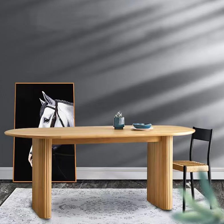 Oval Solid Wood Dining Table Modern Natural Furniture with Double Pedestal for Apartment